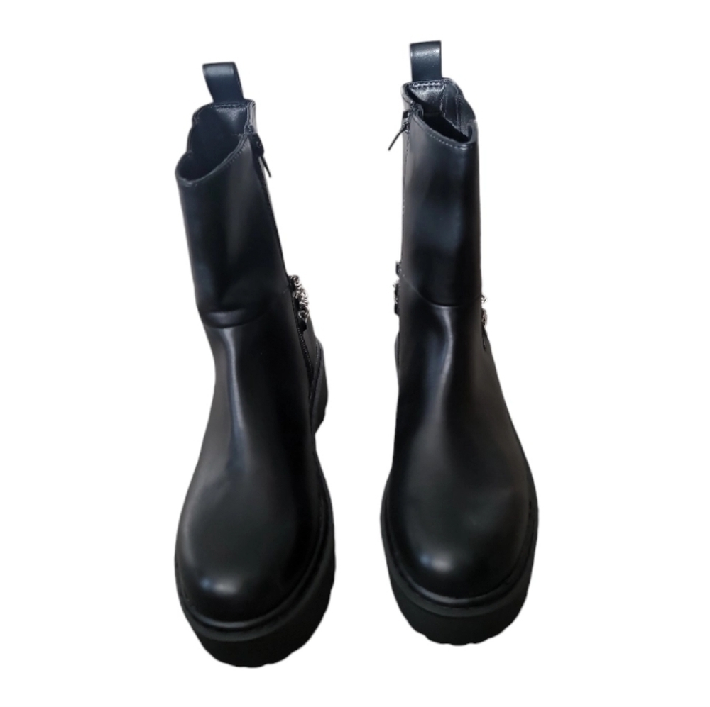 Wild Pair Women Black Rocksann Chain Zipper Ankle Boots Size 7